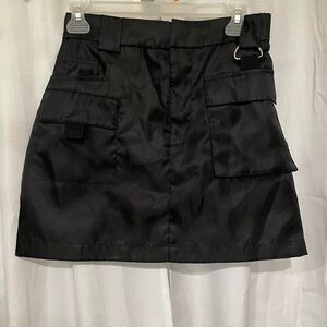 Black Satin Goth Y2K Utility Skirt with Pockets